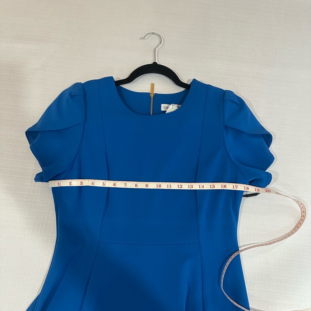 NWT CALVIN KLEIN Classic Fit Blue Flare Midi Dress, Size 12 - Picture 8 of 13